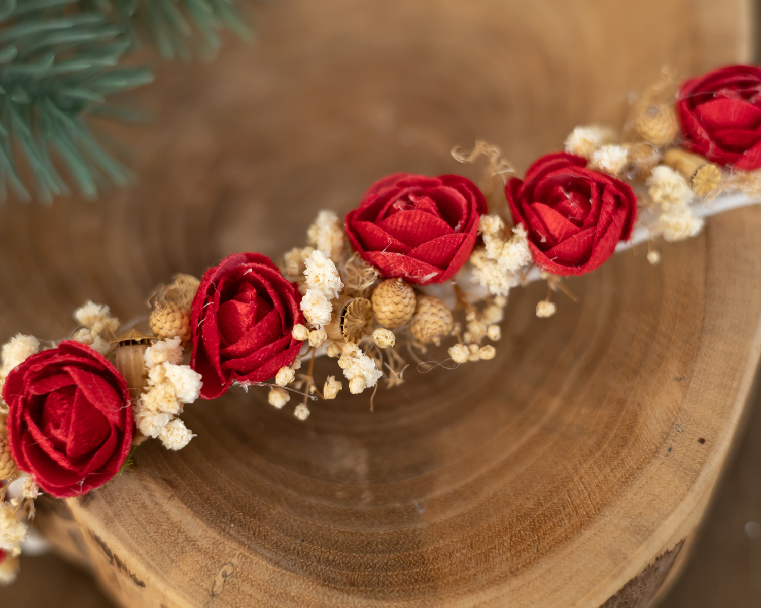 Red - Beige Floral  Halo / Wreath