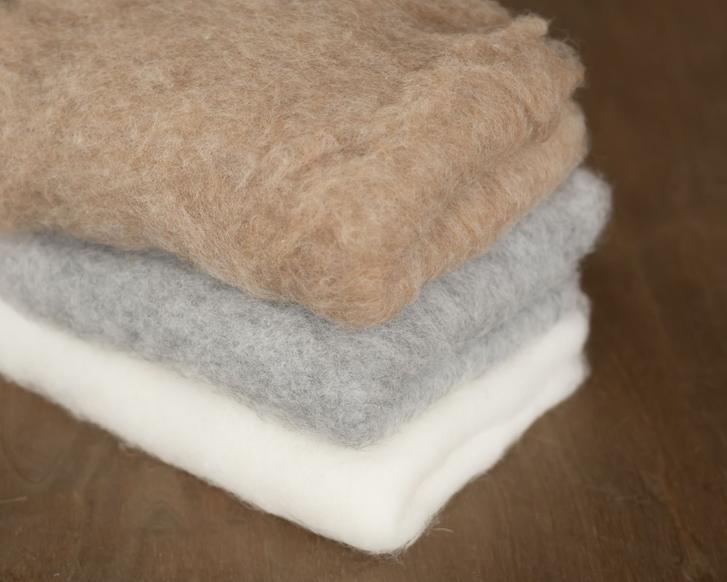 Brown - Ivory -  Grey Wool Fluff Set in 3