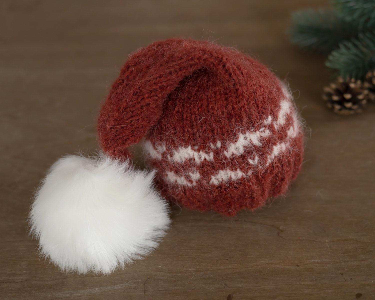 Burgundy Red-White Newborn Santa Sleepy Hat  0-2 month
