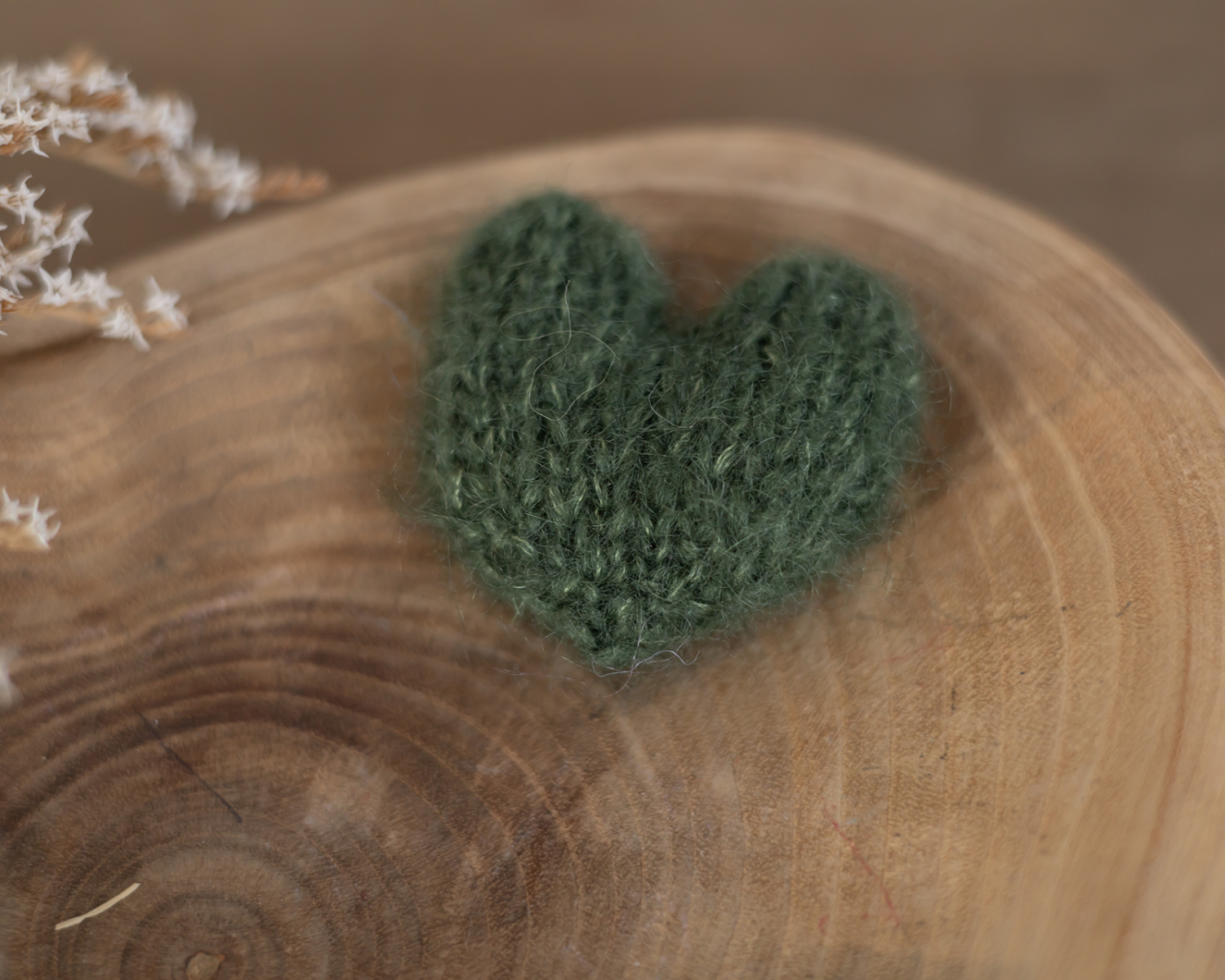 Mini, Knitted Heart, Olive Green