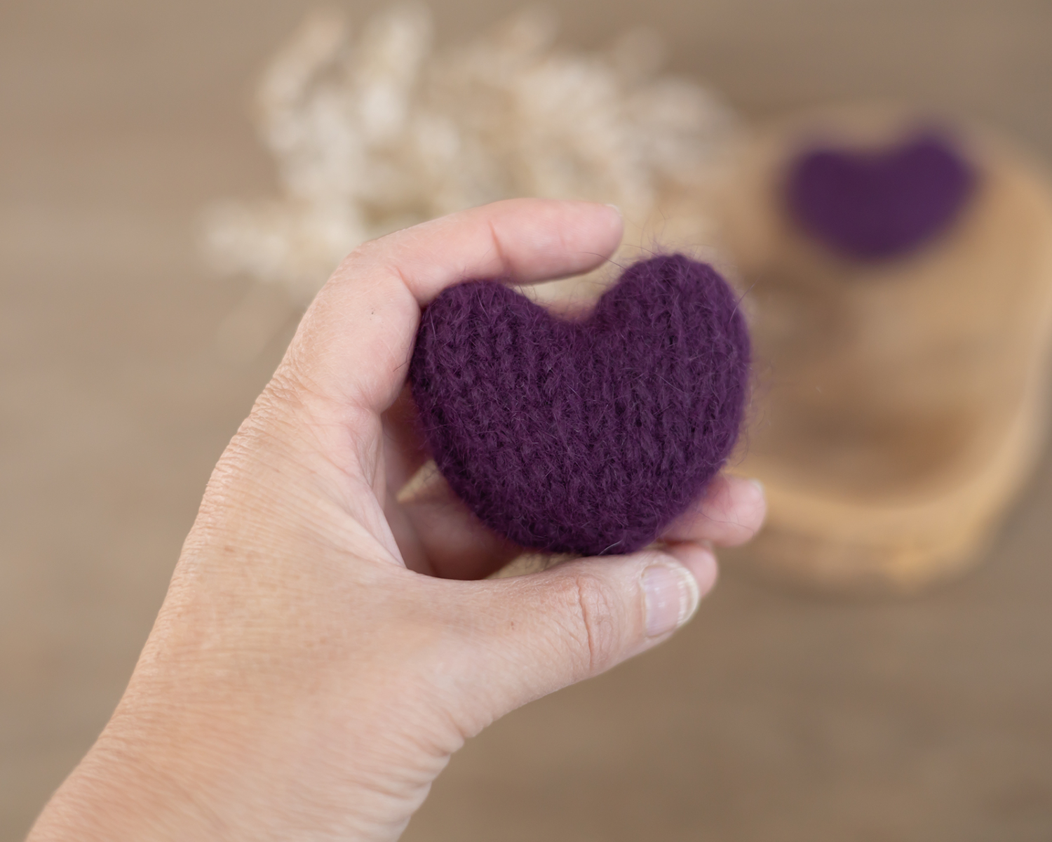 Mini, Knitted Heart, Eggplant