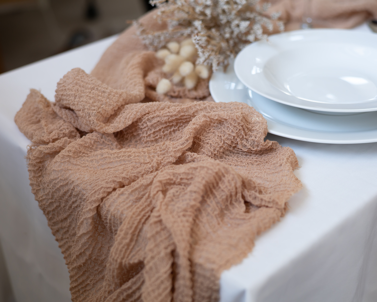 Gauze / Cheesecloth Table Runner Cappuccino