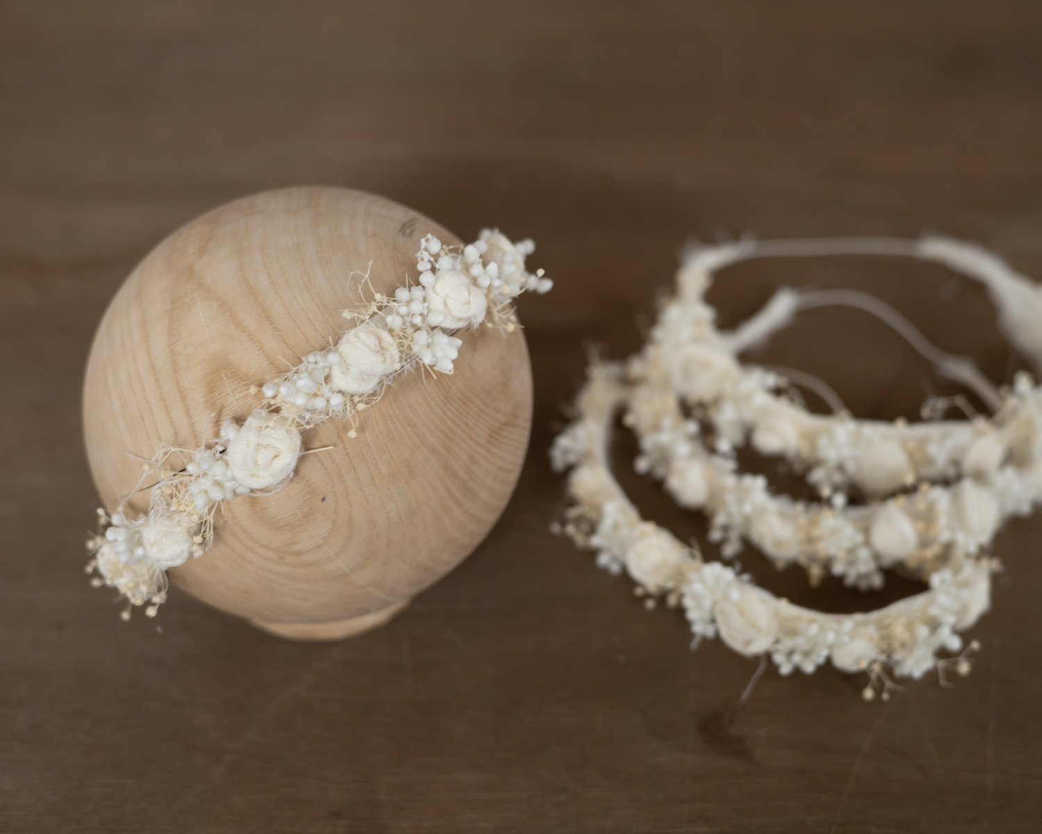 White - ivory floral headband Newborn Size