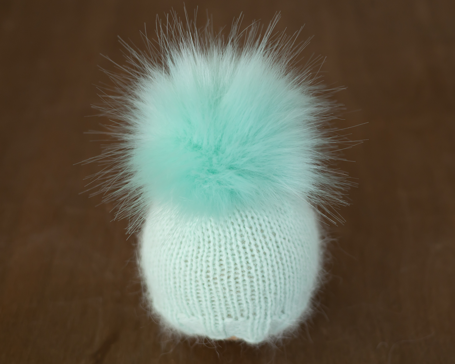 Mint Newborn Bonnet with Fur Pom Pom
