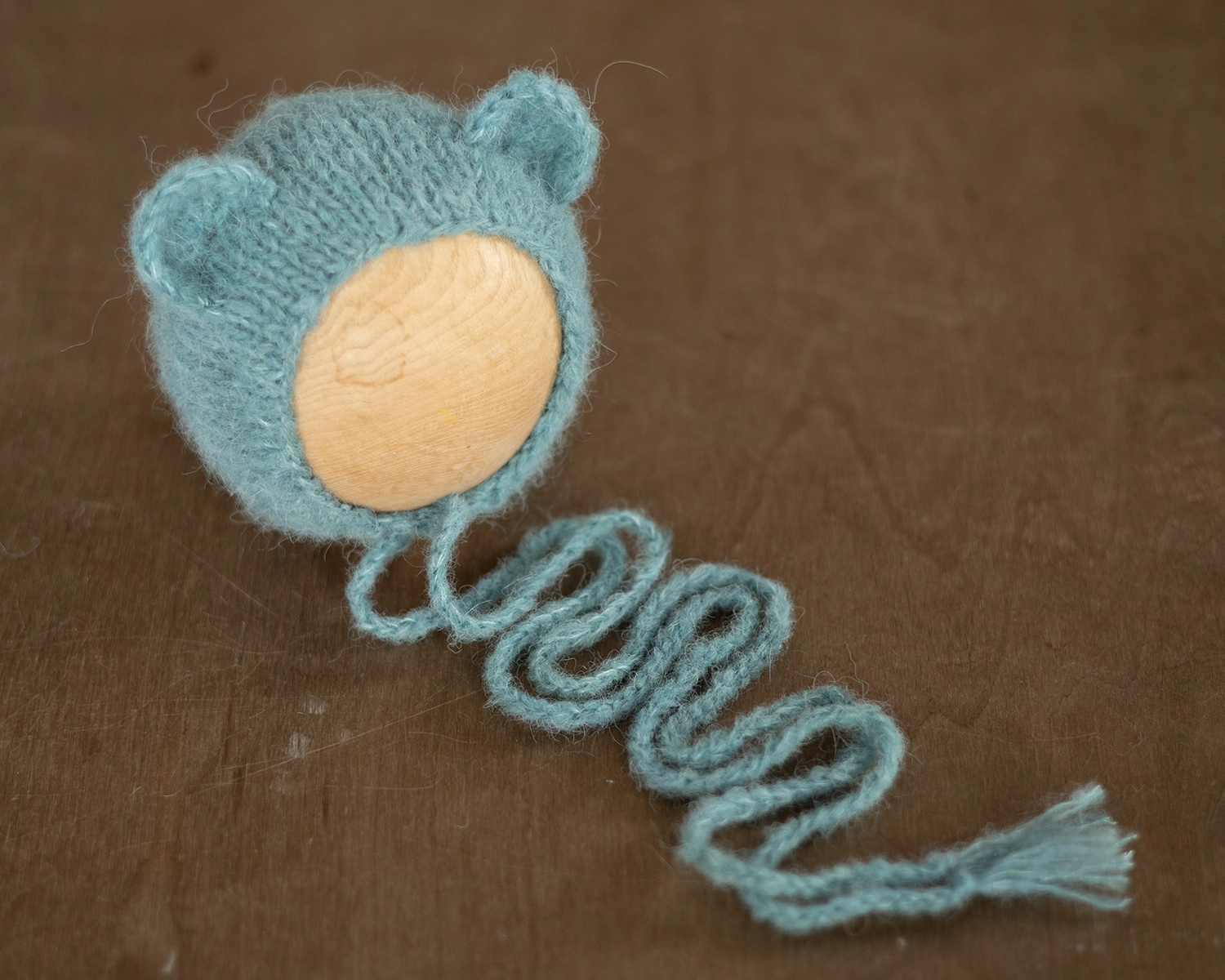 Sea Blue Hand Dyed Newborn Bear Bonnet Knitted