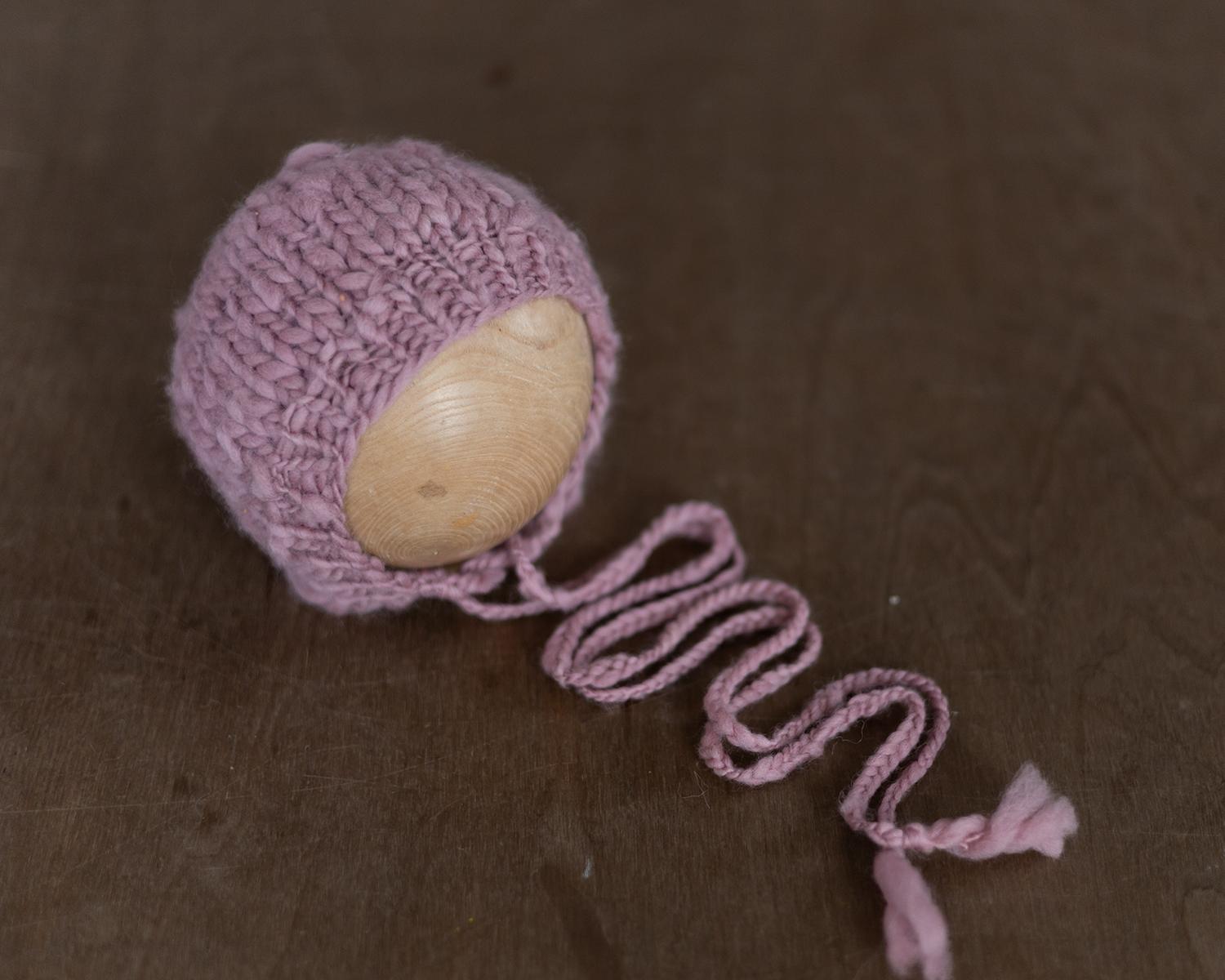 Mauve Handspun Newborn Bonnet