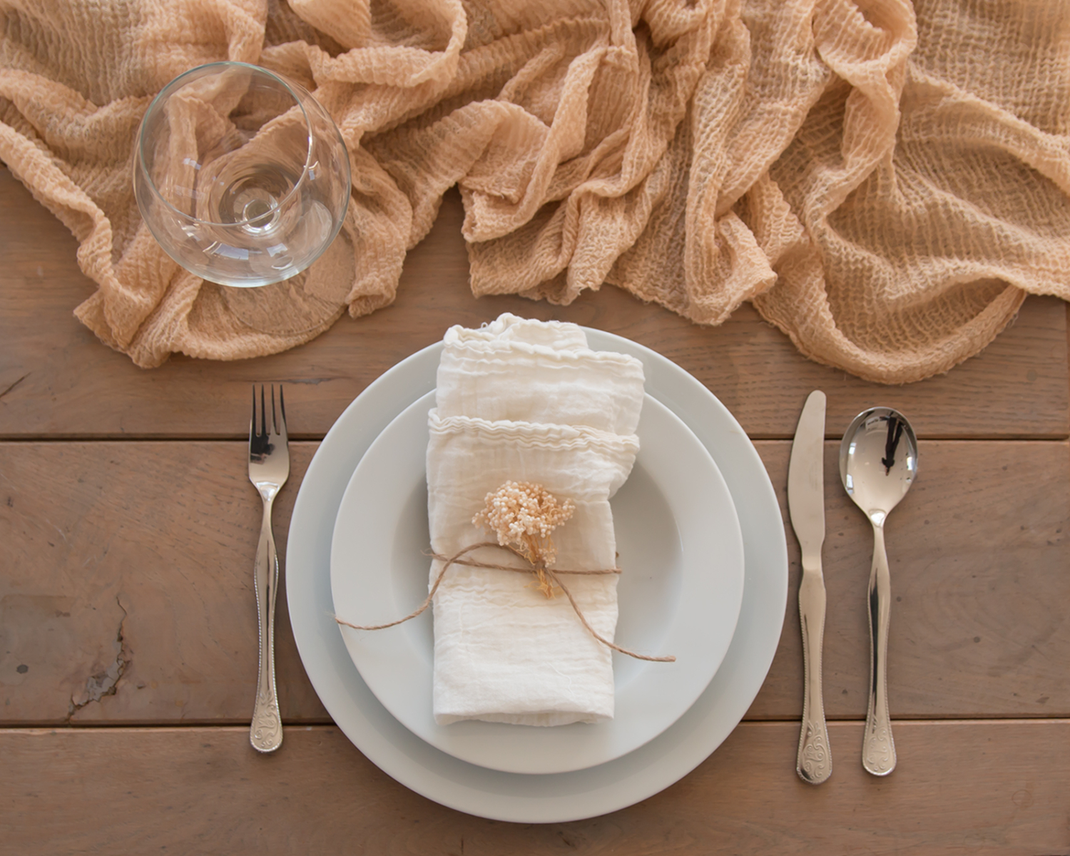 Gauze / Cheesecloth Table Runner Latte color