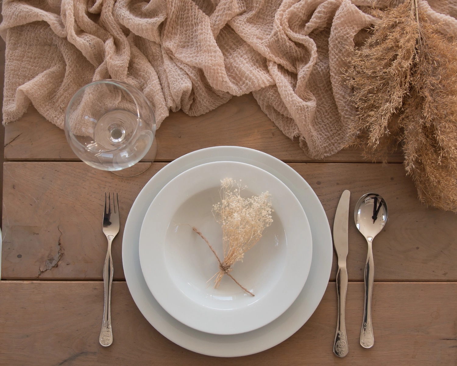 Gauze / Cheesecloth Table Runner Beige color