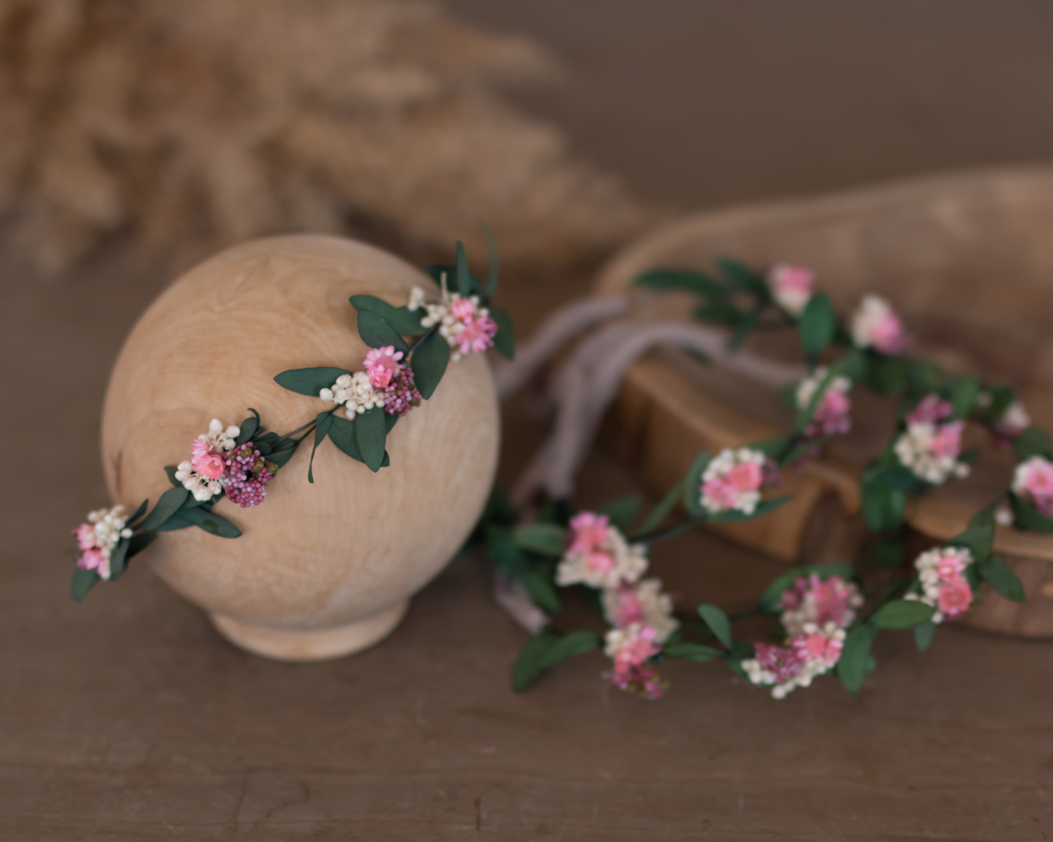 Mauve Pink,  Green Floral Halo/ Wreath 