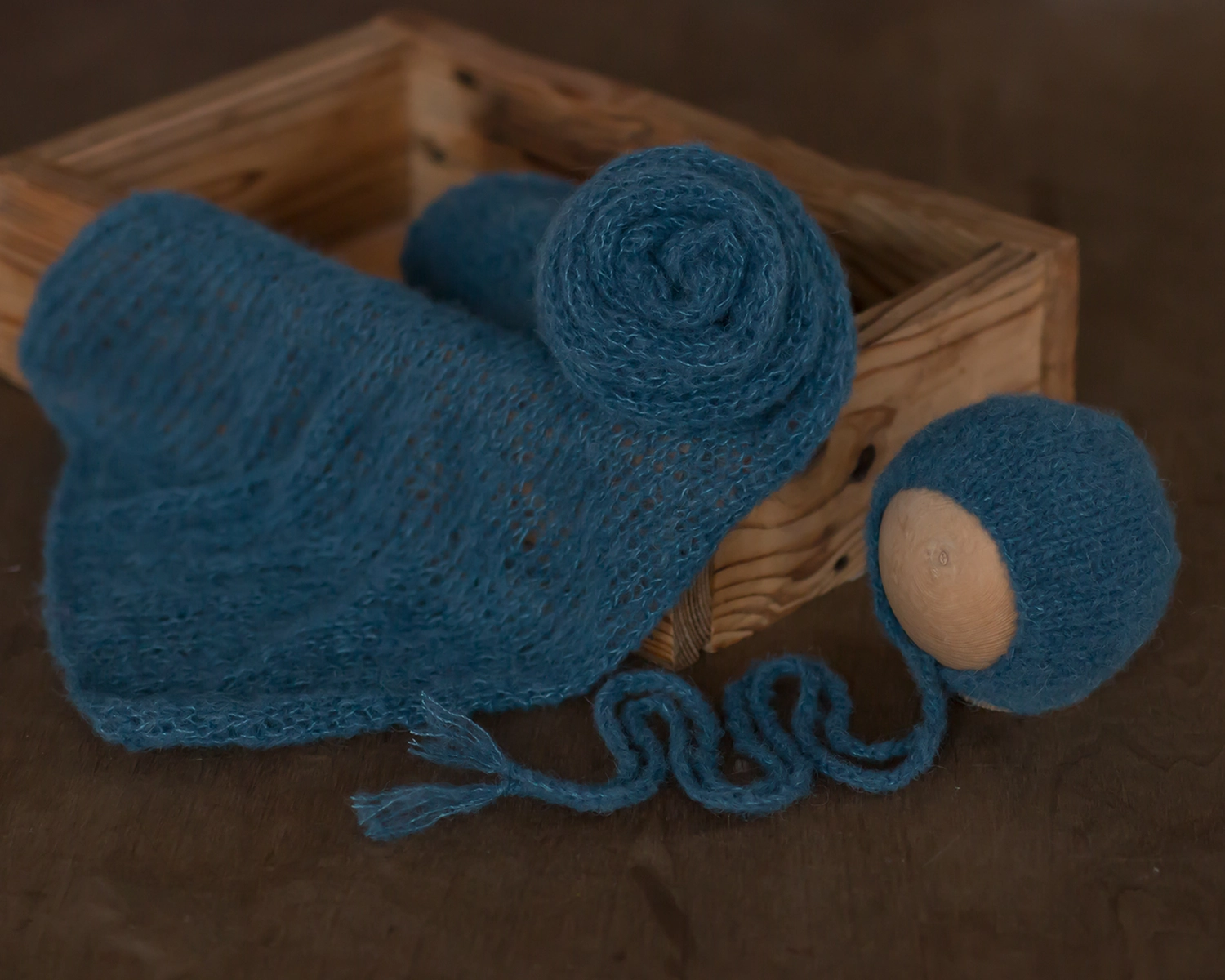 Steel blue mohair knitted Wrap 150cm (59 in)  or set with the matching newborn Bonnet