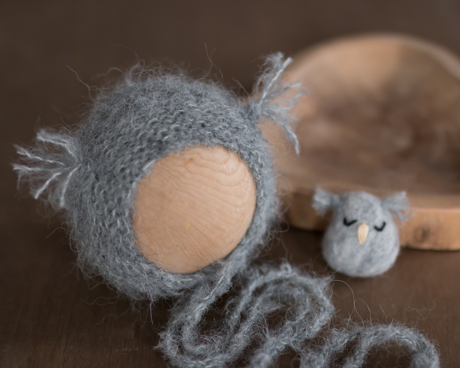 PRE-ORDER - Grey Owl Hat and Felted Photo Toy Set