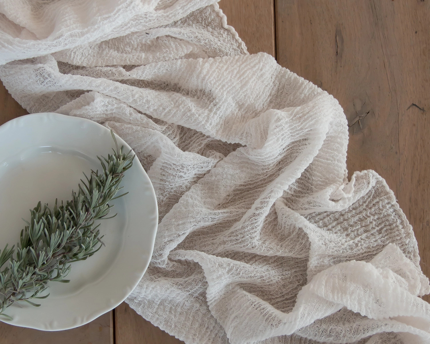 Gauze / Cheesecloth Table Runner Porcelain color