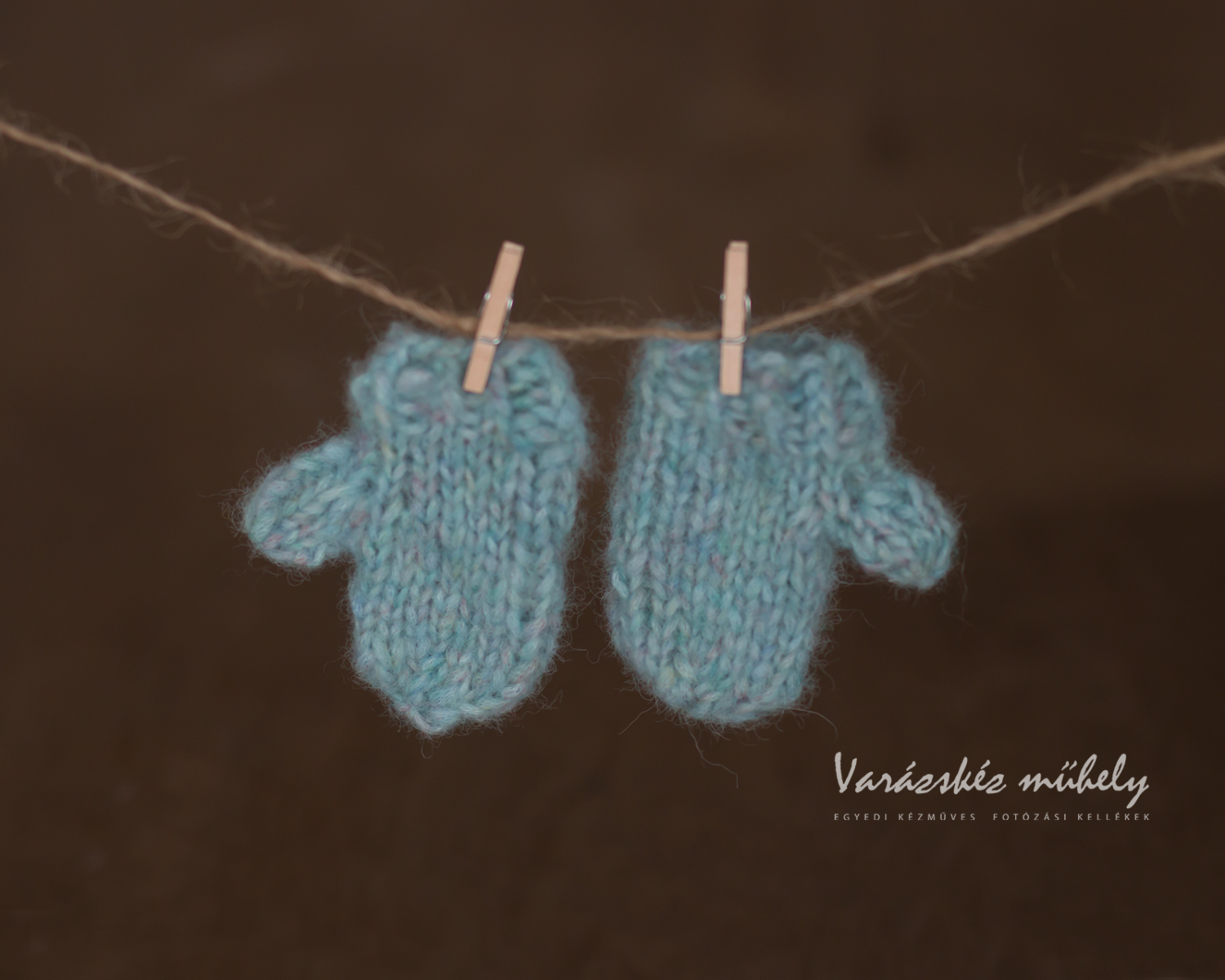 Knit blue gloves - photo prop