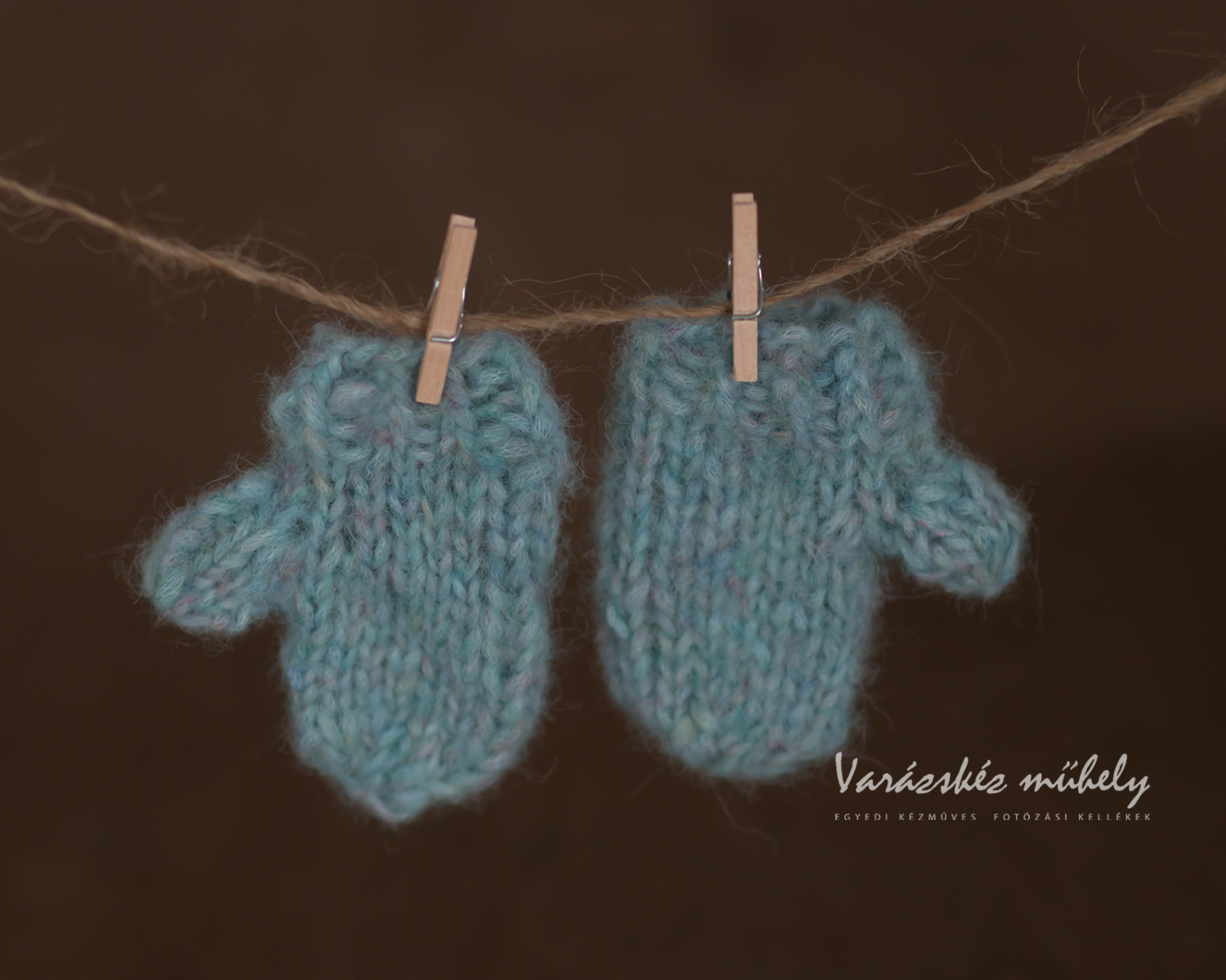 Knit blue gloves - photo prop