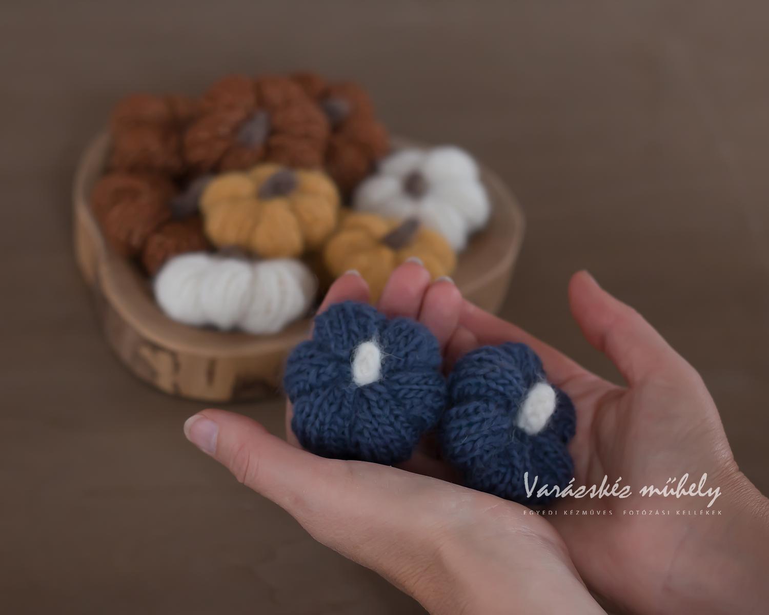 Mini, Steel Blue Knitted Pumpkin