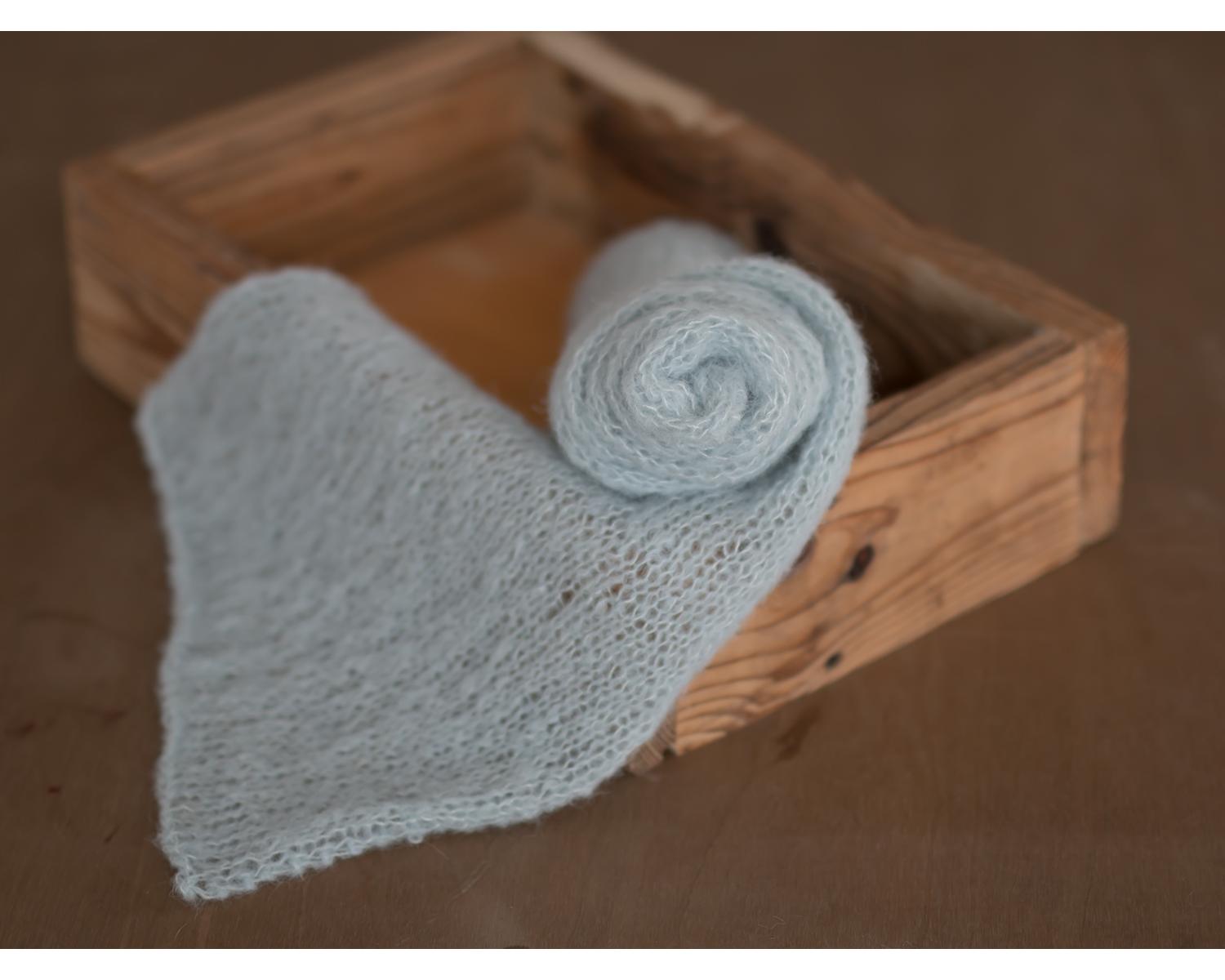 Light blue mohair knitted Wrap 150cm (59 in)  or set with the matching newborn Bonnet
