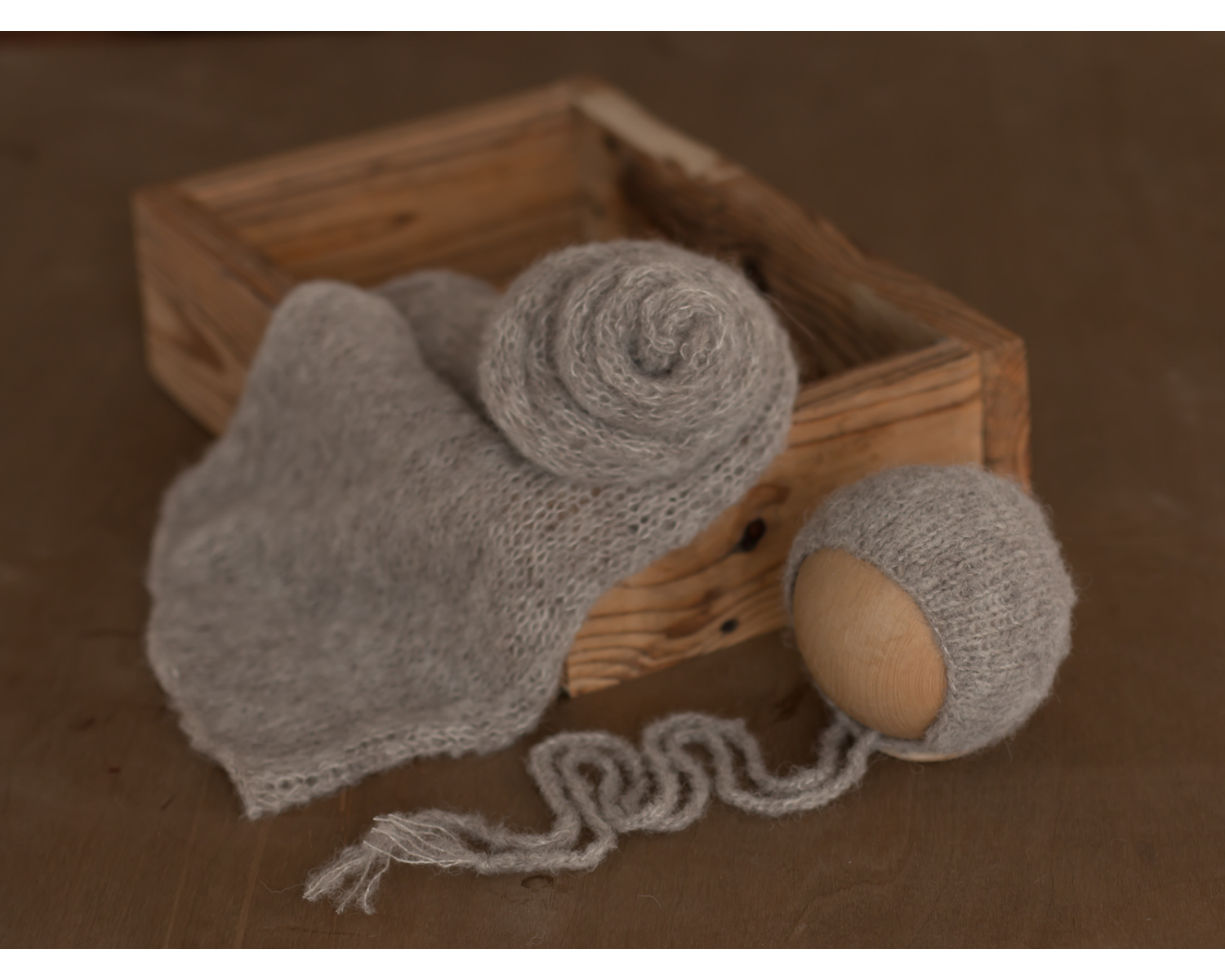 Light gray mohair knitted Wrap 150cm (59 in) or set with the  matching newborn Bonnet