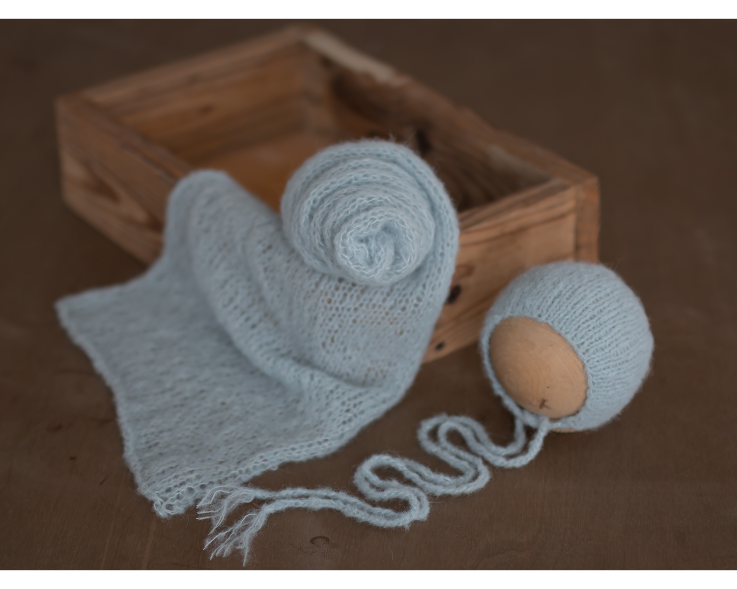 Light blue mohair knitted Wrap 150cm (59 in)  or set with the matching newborn Bonnet
