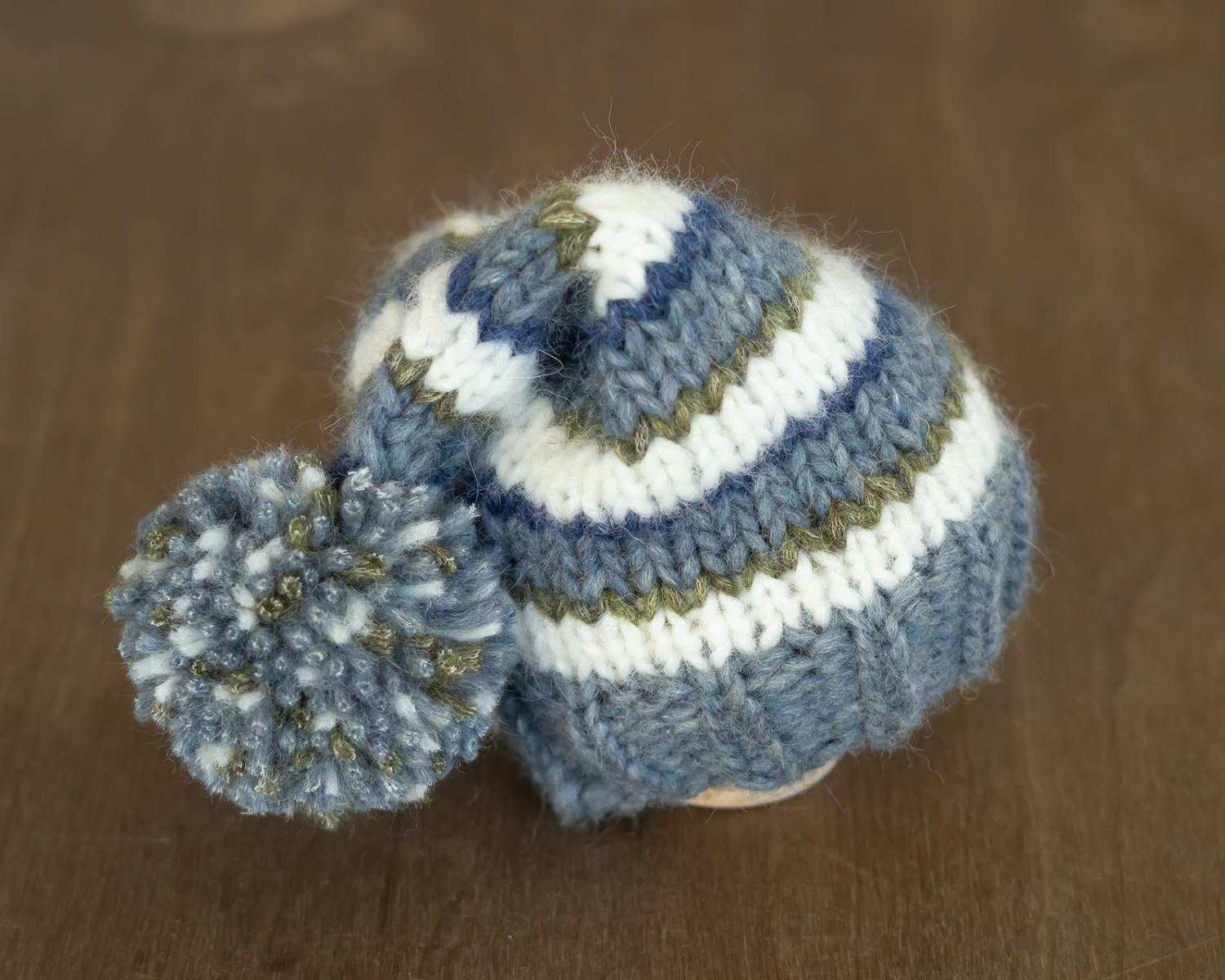 Blue -Green-White  striped Newborn Mohair Sleepy Hat
