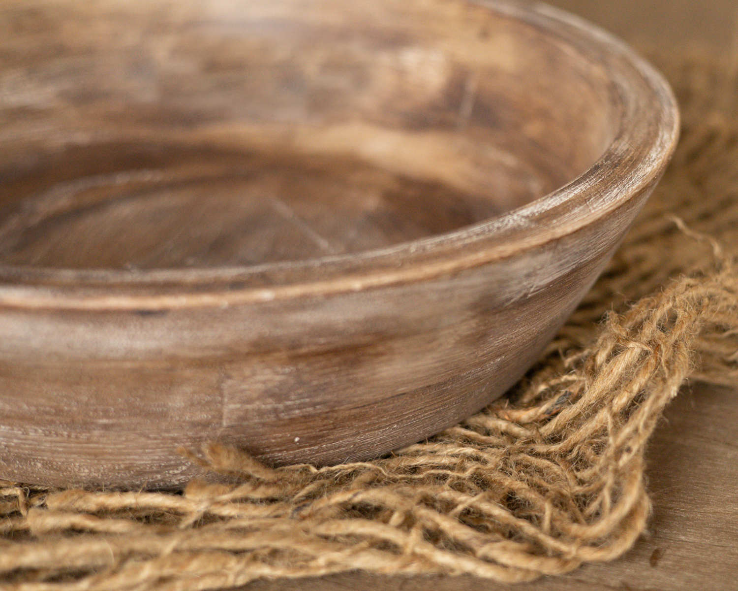 Brown round wooden bowl - 38cm