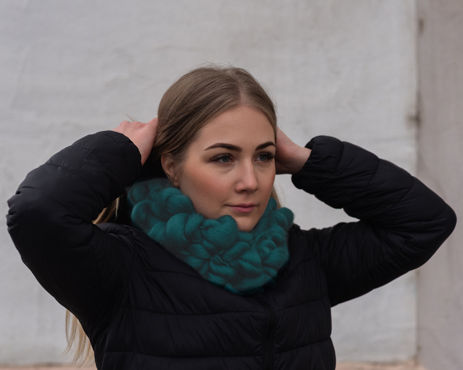 Petrol Green Chunky Knitted Infinity Scarf