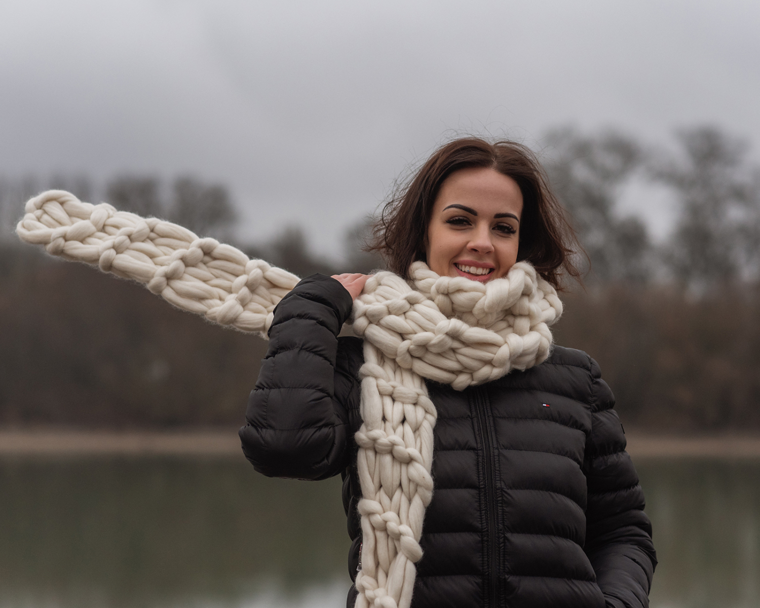 Ivory Giant Knitted Extra Long, Oversized Scarf