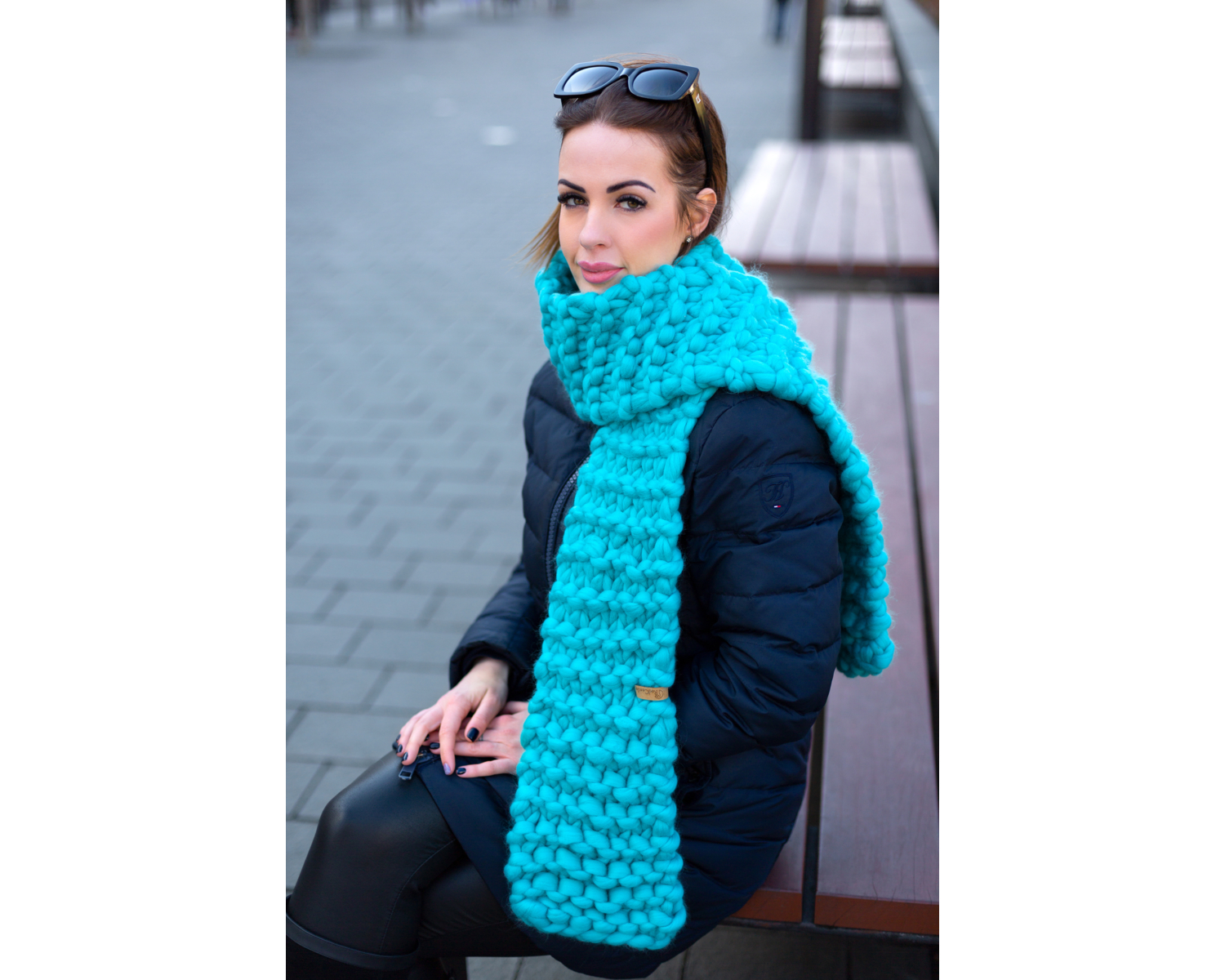 Neon Aqua Giant Knitted Extra Long, Oversized Scarf