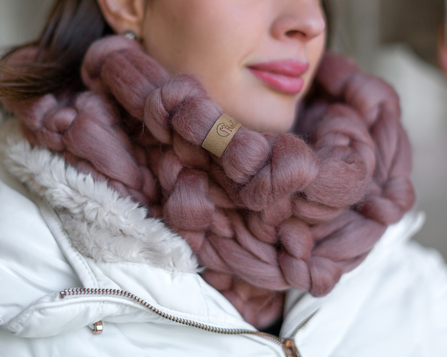 Dusty Mauve Chunky Knitted Infinity Scarf
