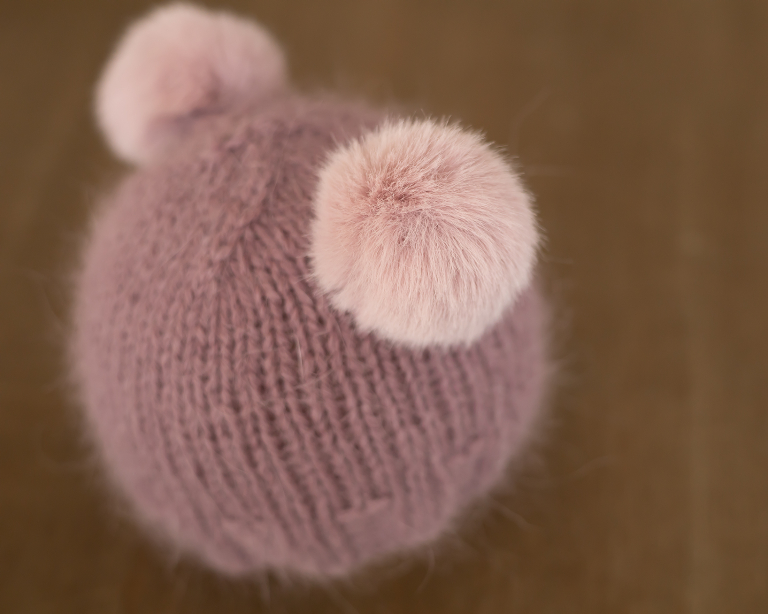Mauve Newborn Bonnet with Fur Pom Pom