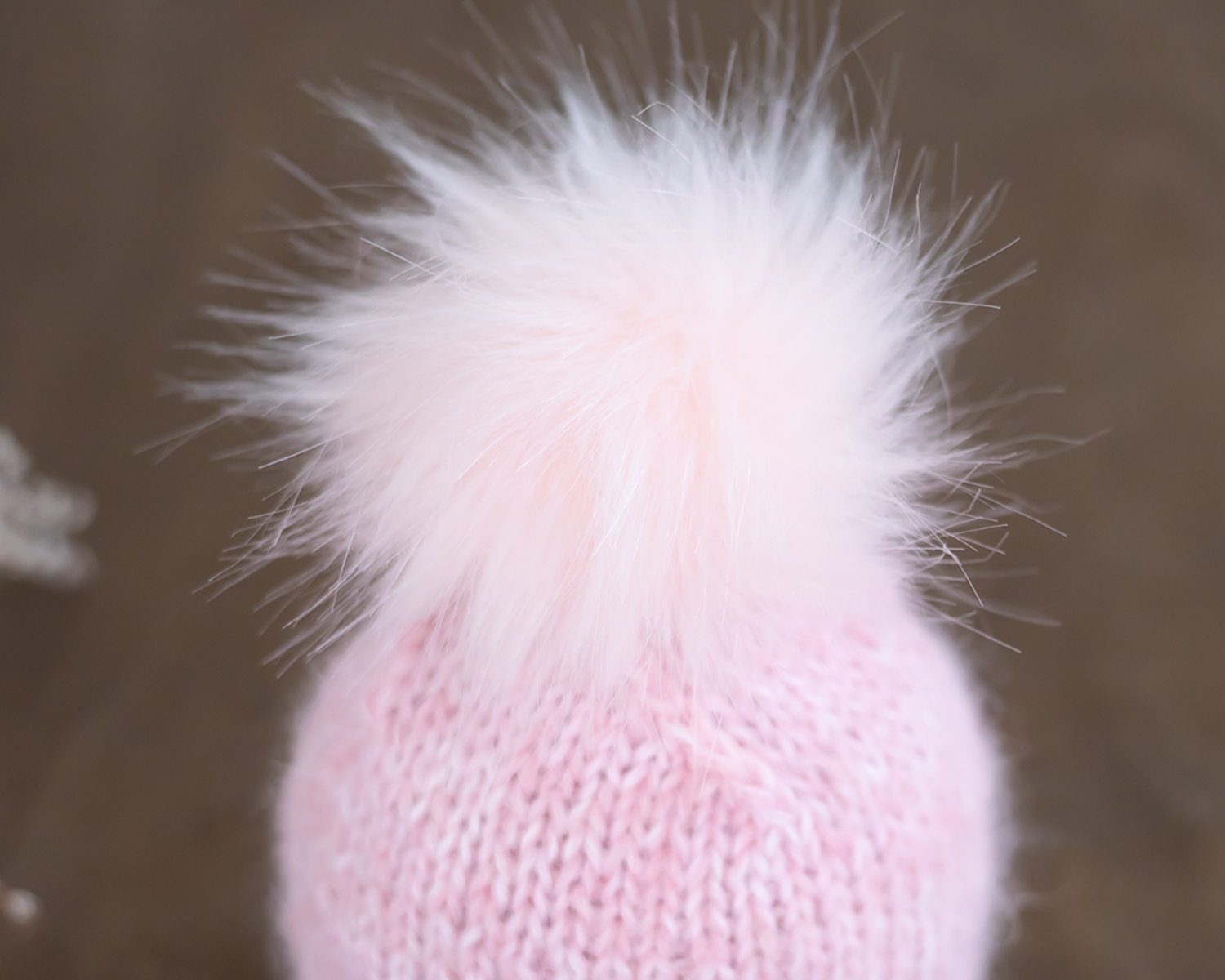 Baby Pink Newborn Beanie with Fur Pom Pom
