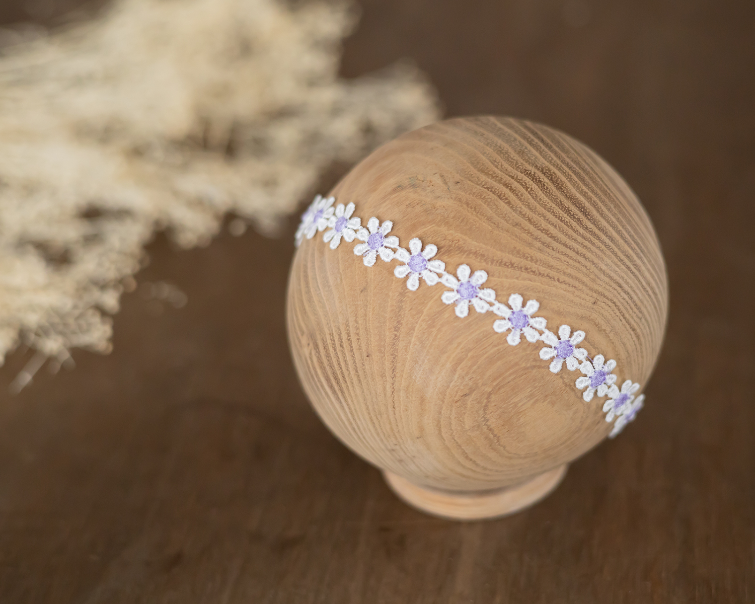 Floral Lace Headband, White - Purple