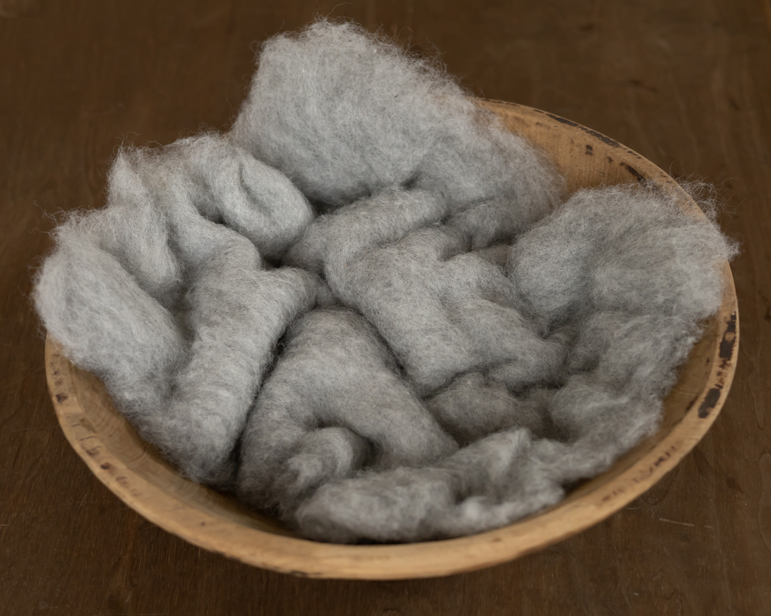Grey Wool Fluff Basket Stuffer - middle size