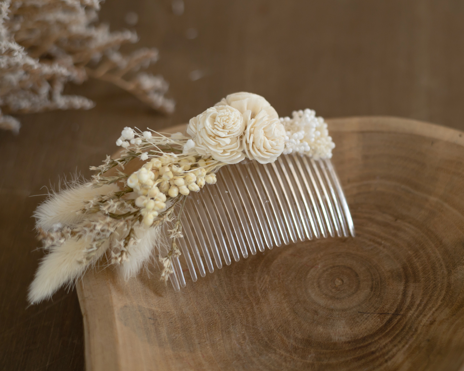 Natural floral hair comb