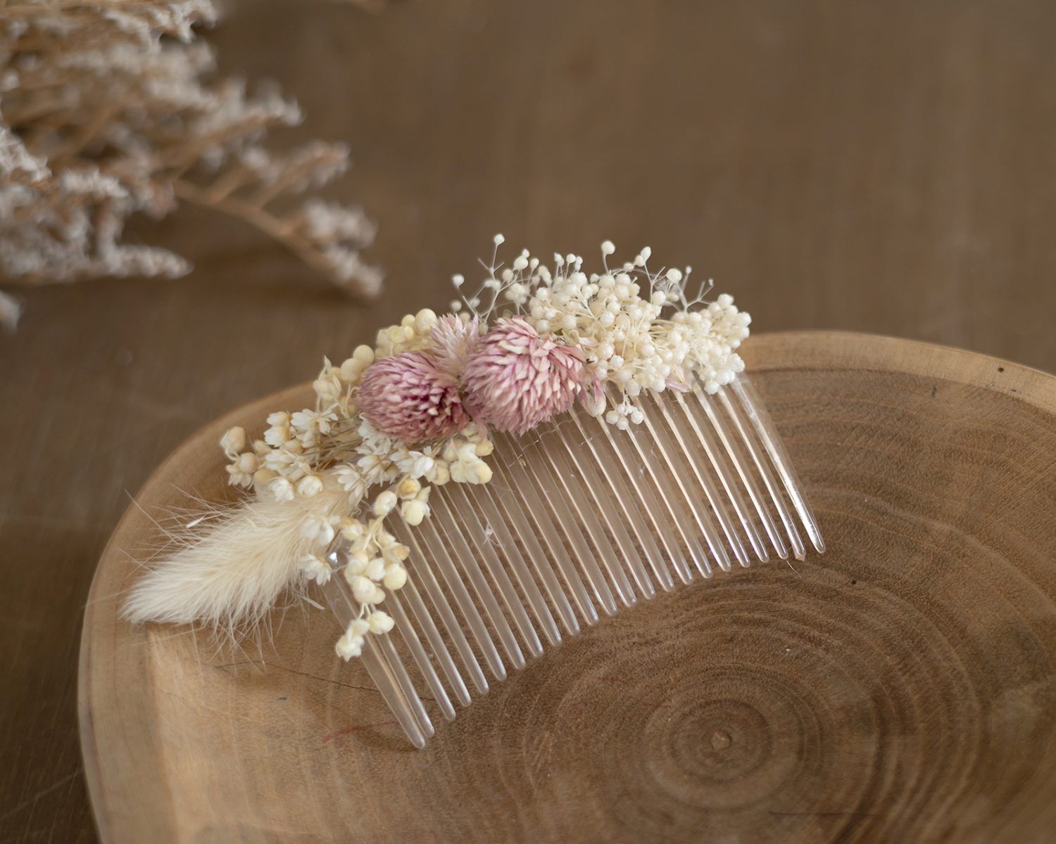 Pink - natural floral hair comb
