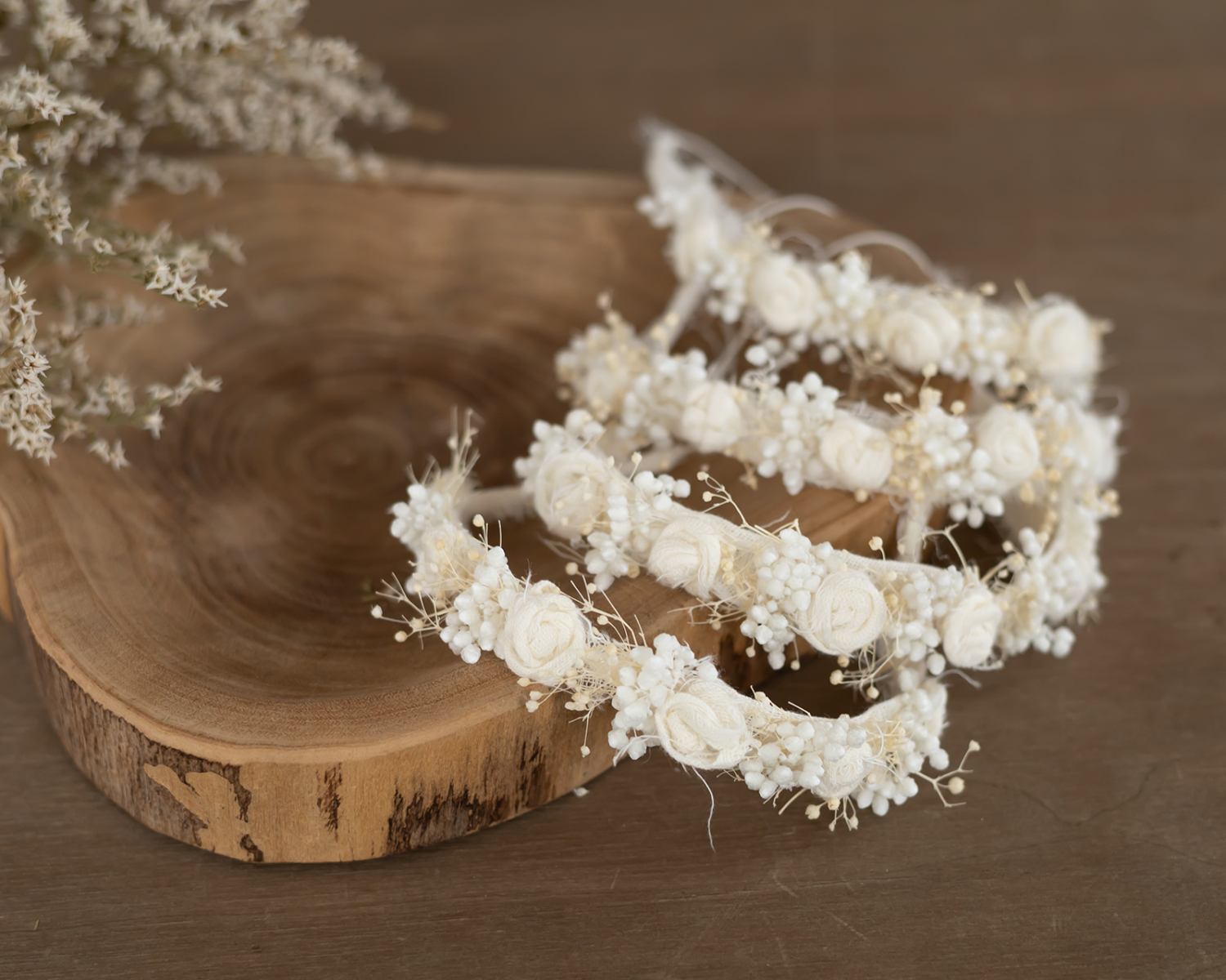 White - ivory floral headband Newborn Size