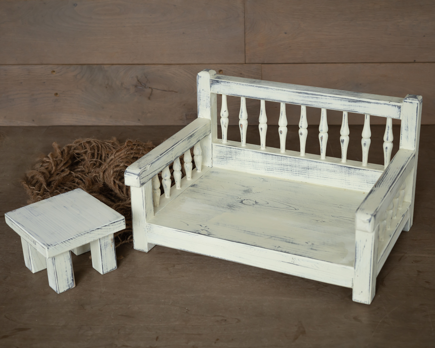Newborn photo prop - tiny wooden bedside table antique style
