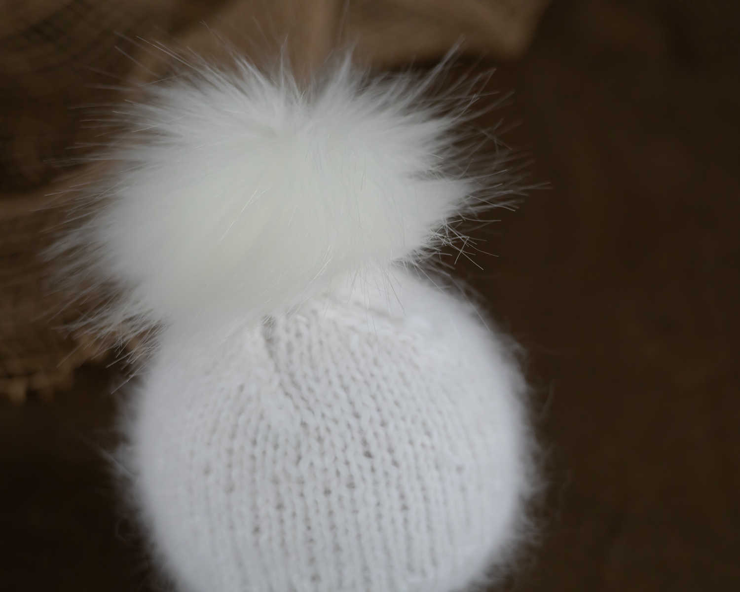 White Newborn Angora Slouchy Hat with Fur Pom Pom