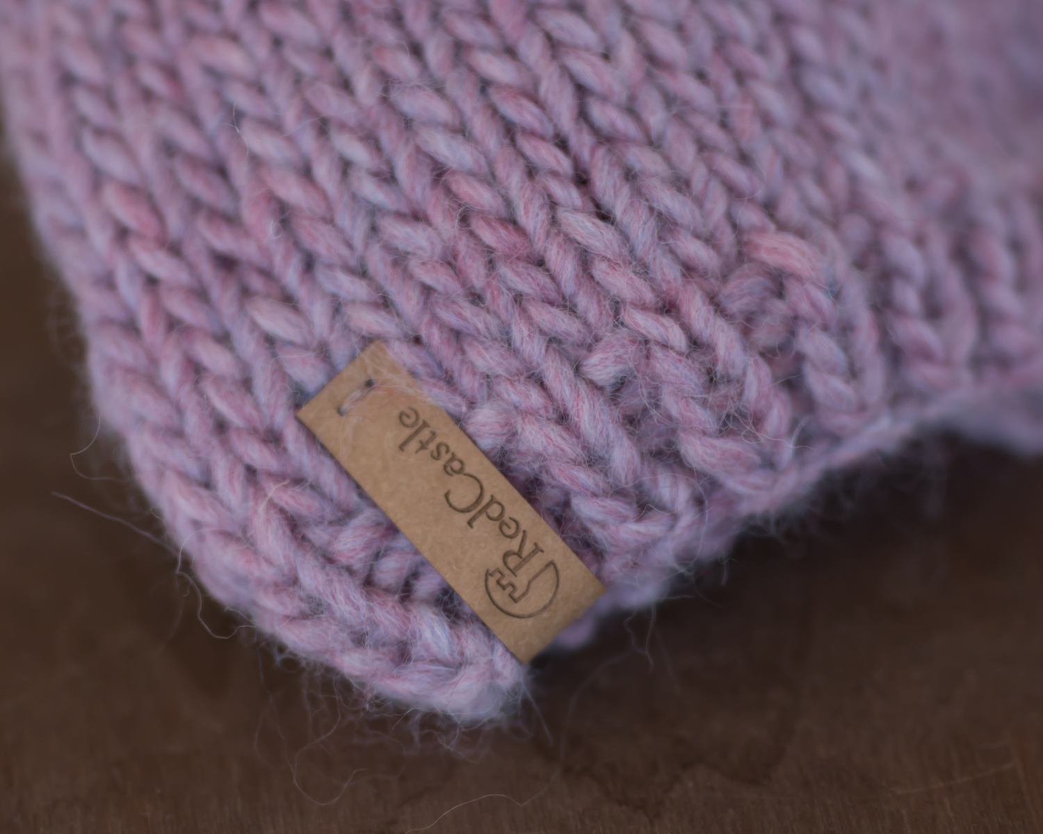 Mauve rose, chunky knit pom-pom hat for girls