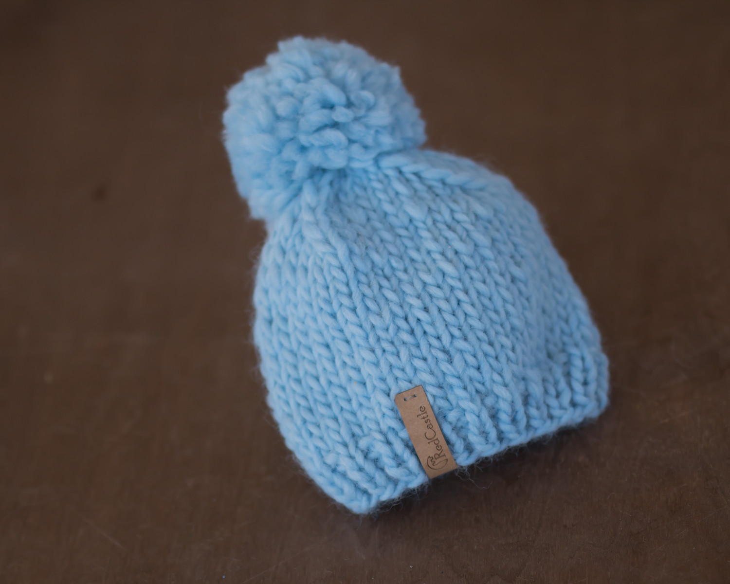 Hats Light Blue chunky knit pom-pom hat 