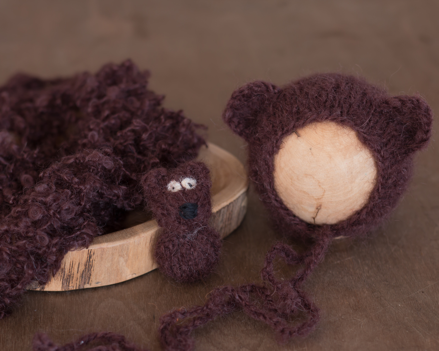 Dark Brown Knitted Bear Set