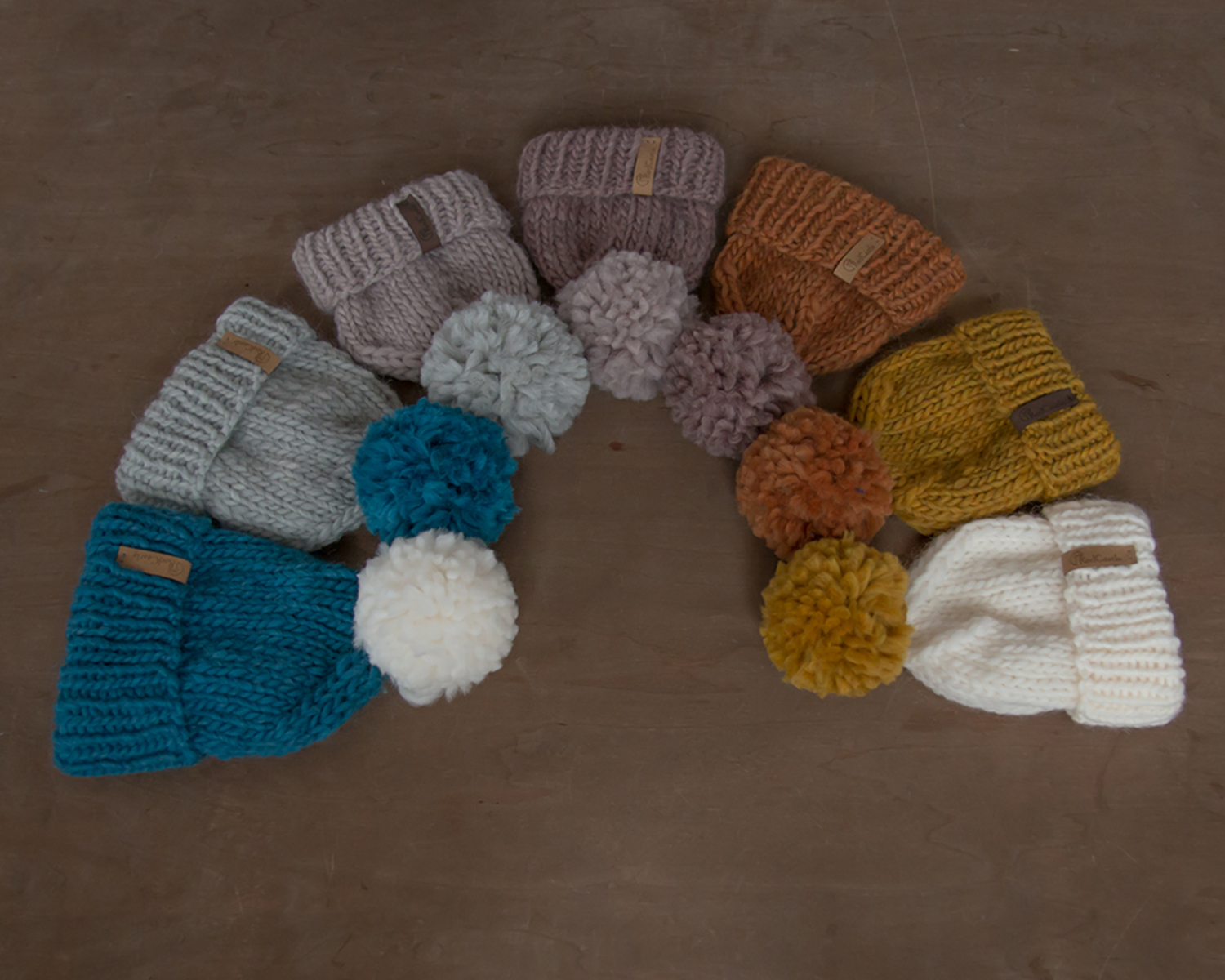 Gray knit pom-pom hat for girls or boys