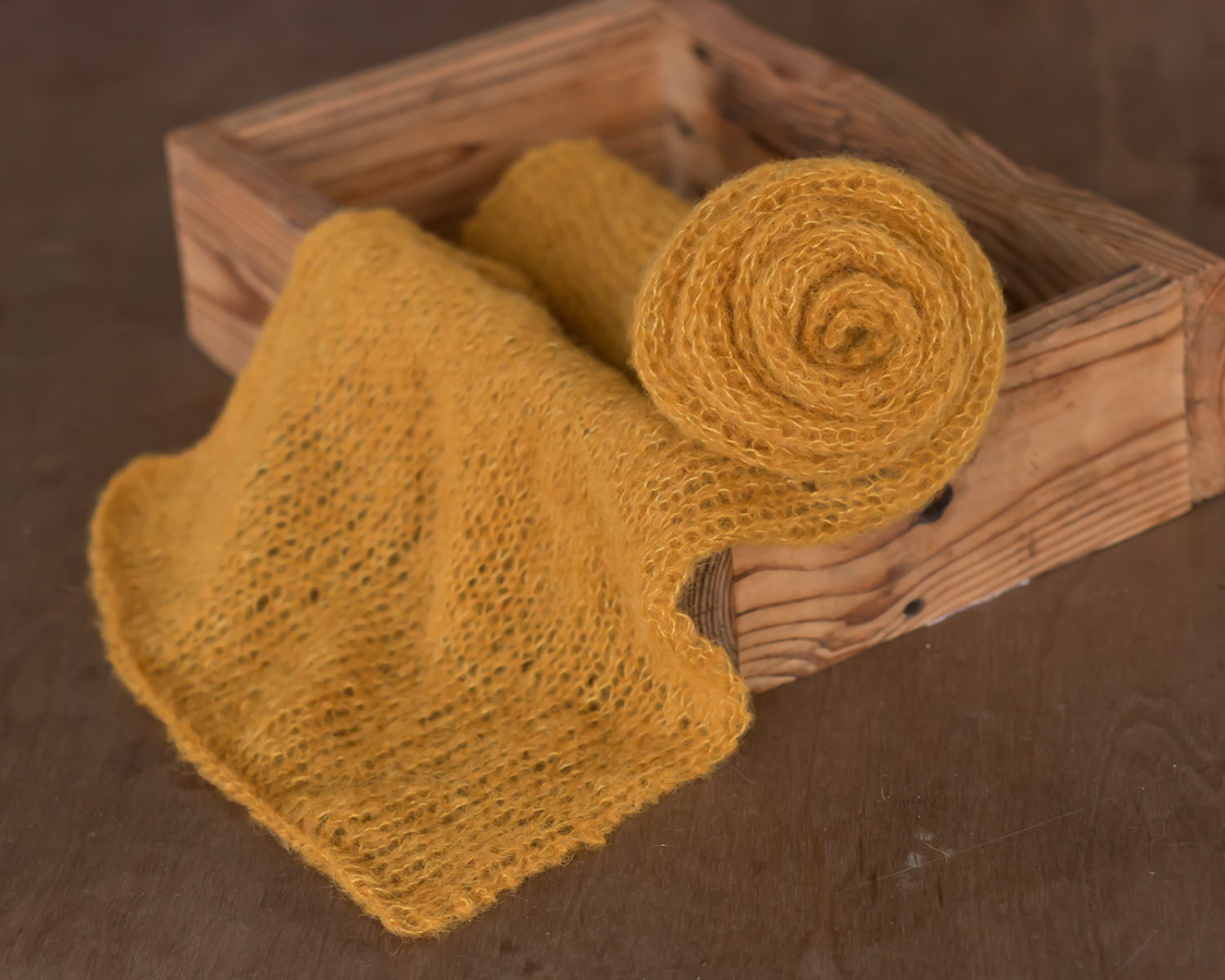 Okker sárga mohair, kötött wrap (150cm), vagy wrap+bonnet szett