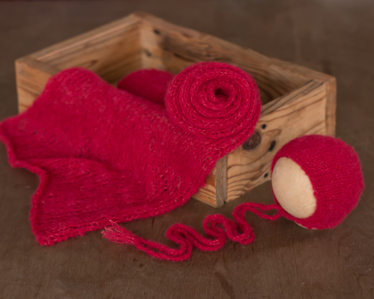 Strawberry red mohair knitted Wrap 150cm (59 in) or set with the matching newborn Bonnet