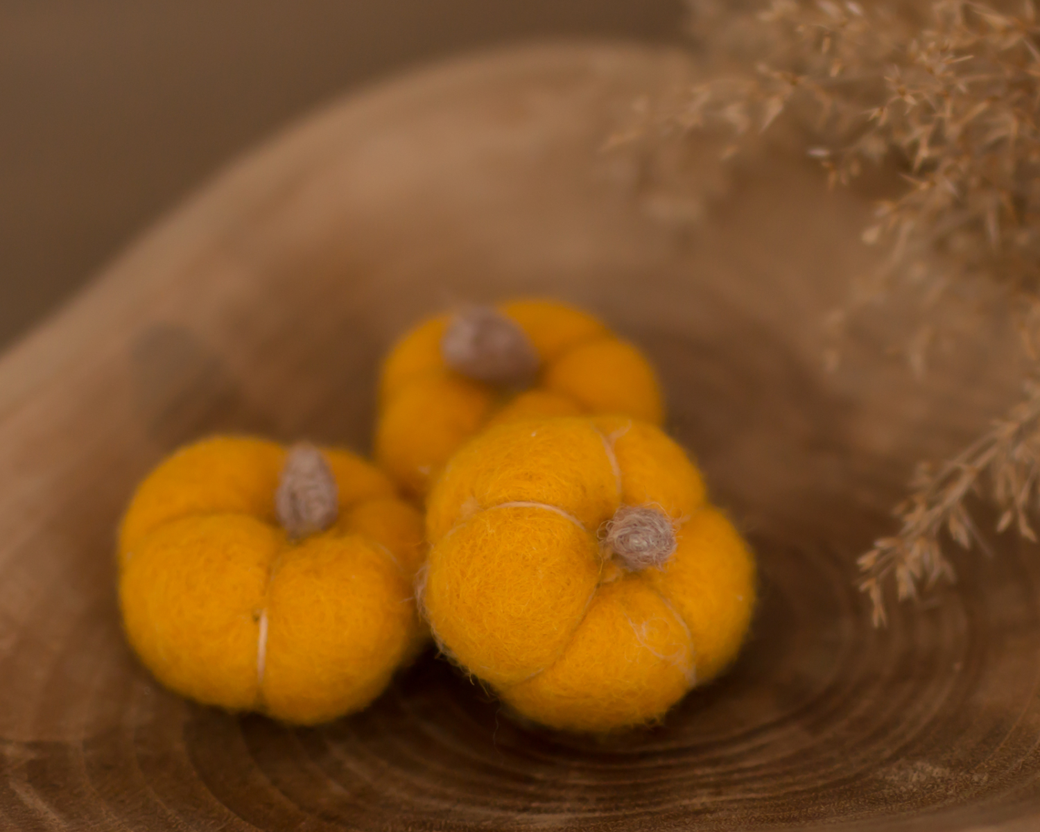 Set of three Yellow Felted Pumpkins