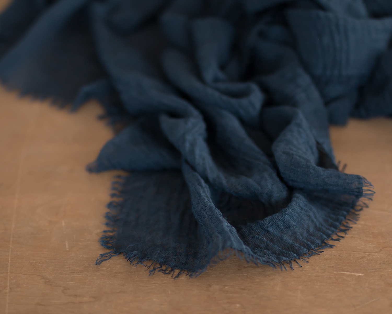 Deep blue fringed scarf