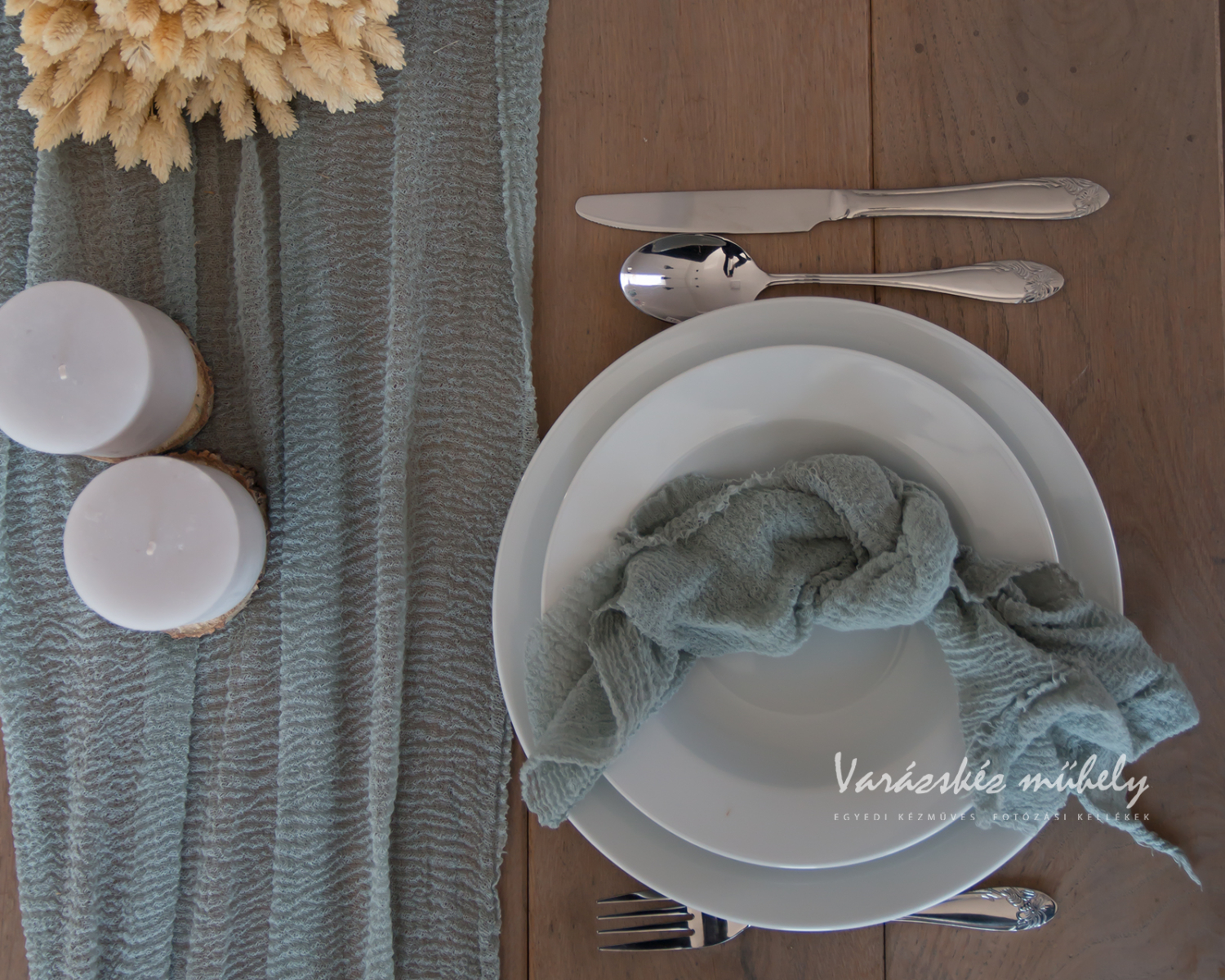 PRE-ORDER Gauze / Cheesecloth Table Runner Eucalyptus color