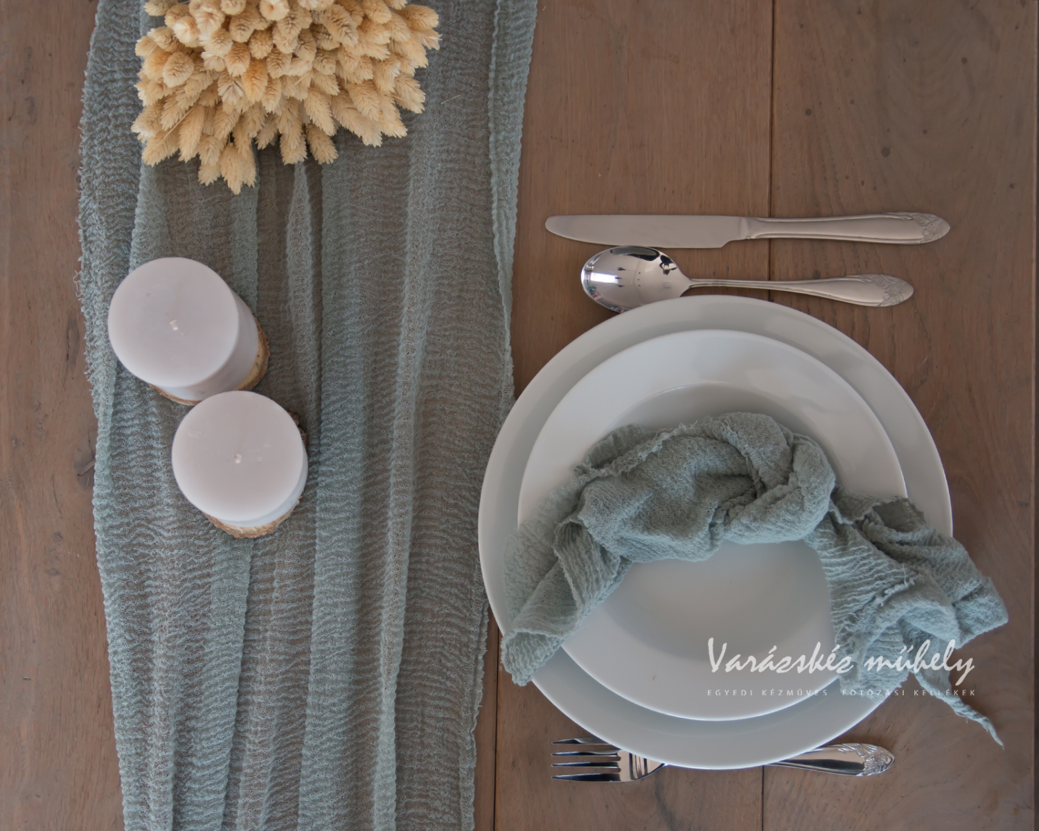 PRE-ORDER Gauze / Cheesecloth Table Runner Eucalyptus color