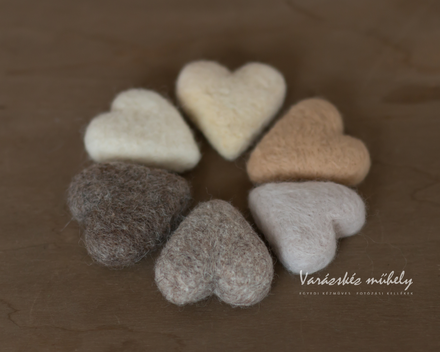 Mini, Felted Heart - Set of 6, Natural colors