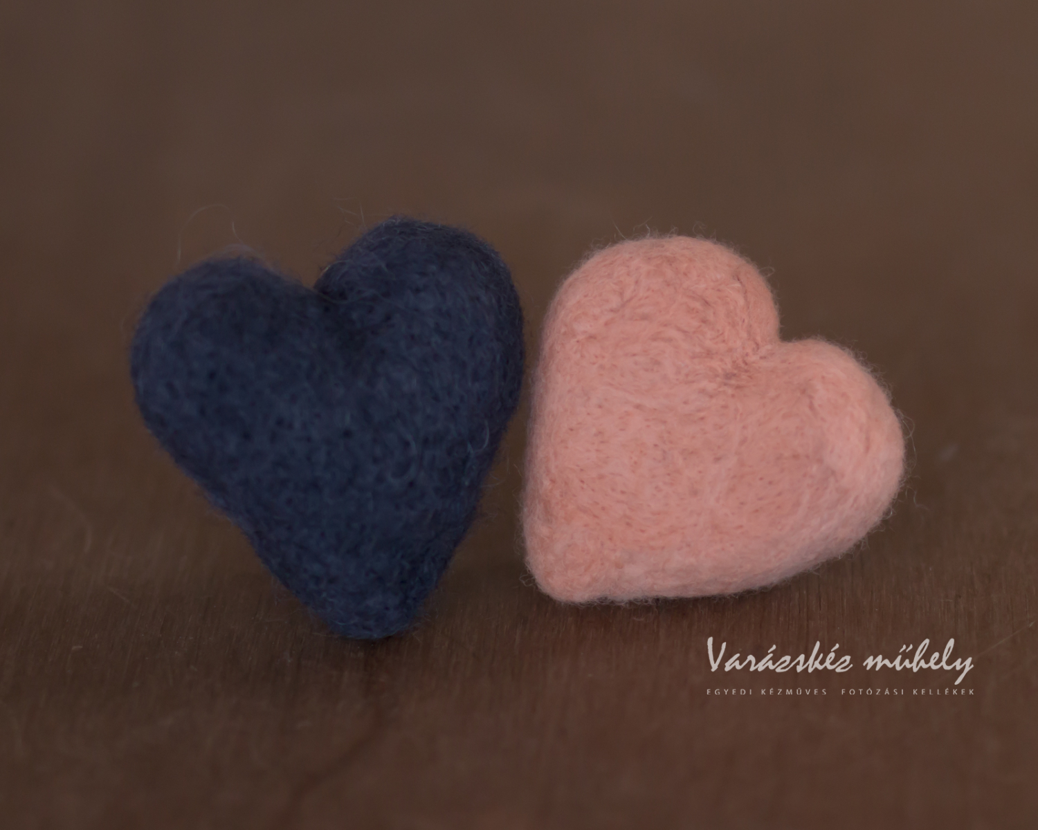 Mini, Felted Heart - Set of 2, Dark Blue and Terracotta