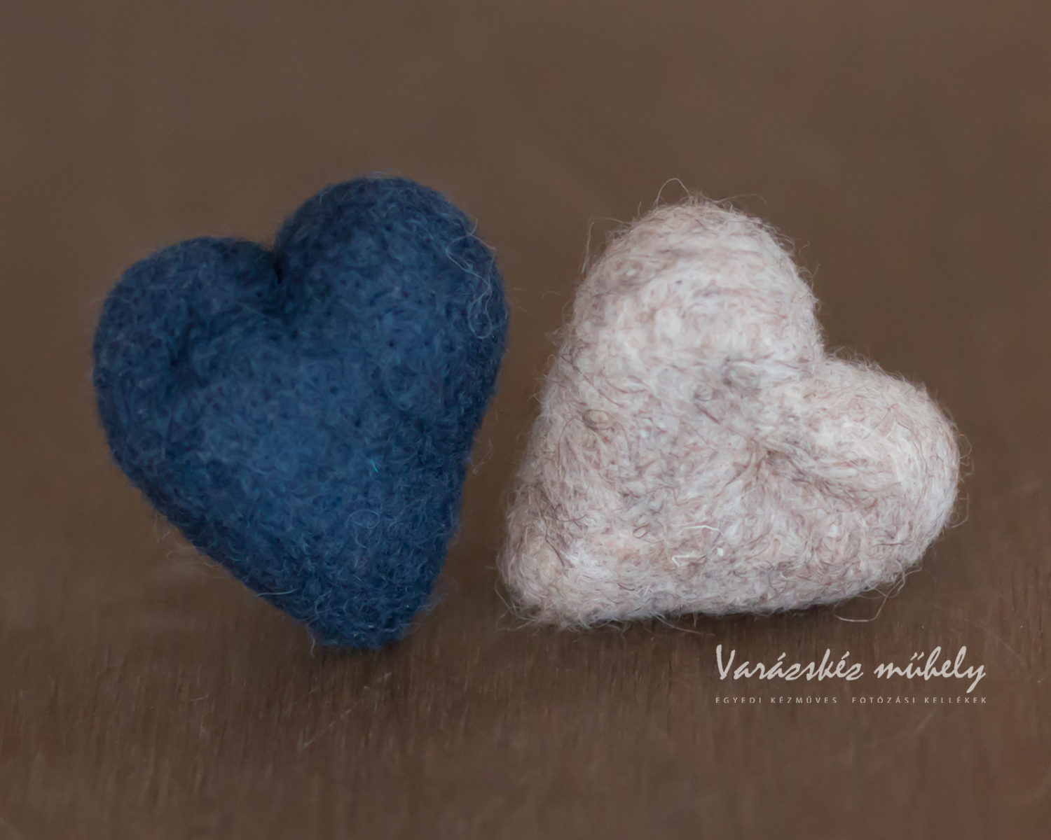 Mini, Felted Heart - Set of 2, Blue and Gray Beige